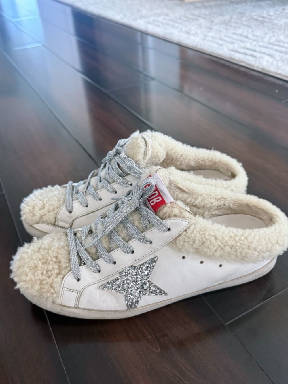 GOLDEN GOOSE SUPER-STAR Shearling-Trim Slip-On Sabot Sneakers Glitter Star - Picture 4 of 11